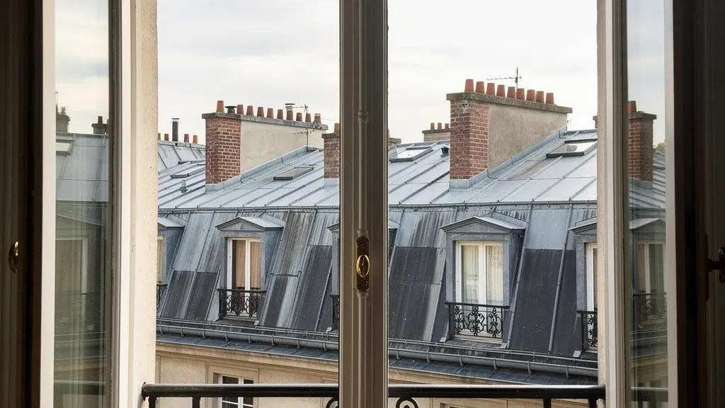 Vue sur les toits de Paris depuis fenêtre appartement 1er arrondissement valorisation immobilière
